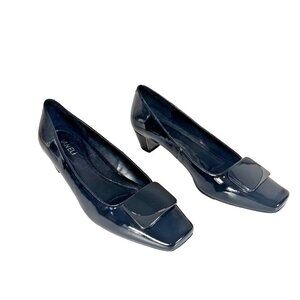 VANELI  Black Patent Leather Flats Slip On Shoes Women's Size 10W Square Toe